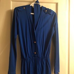 Blue button up mini dress with tie belt
